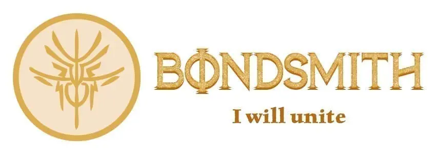 A heading placard to the Order of Bondsmiths. It shows the symbol of the Bondsmiths, with the word Bondsmith. Underneath the word, the placard says 'I will unite'.